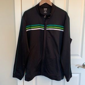 Black Adidas full zip golf jacket w/ green stripes